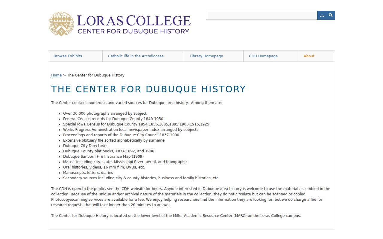 Center for Dubuque History digital collection information
