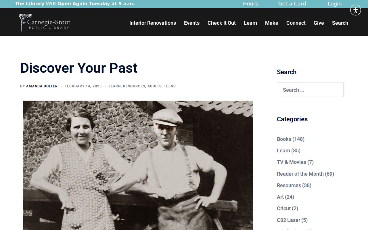 Carnegie-Stout Public Library genealogy and local history resources