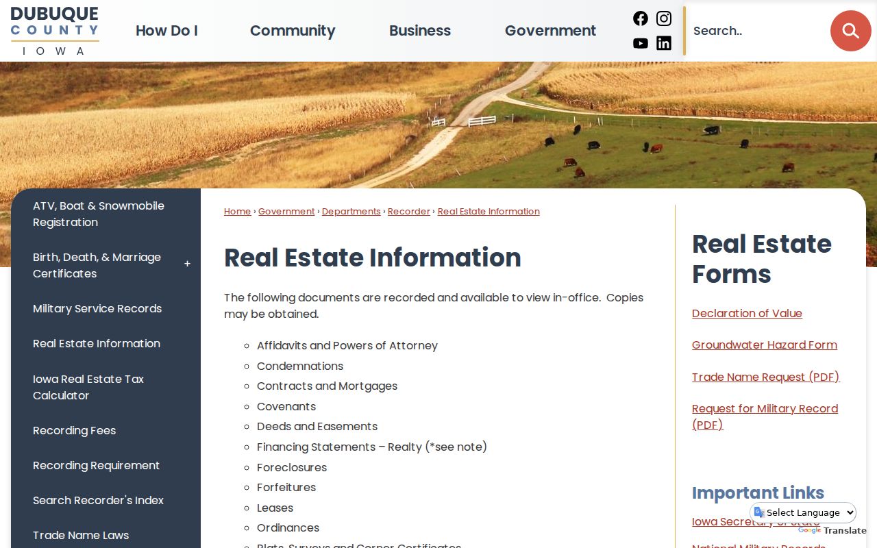 Dubuque County recorded real estate information and access